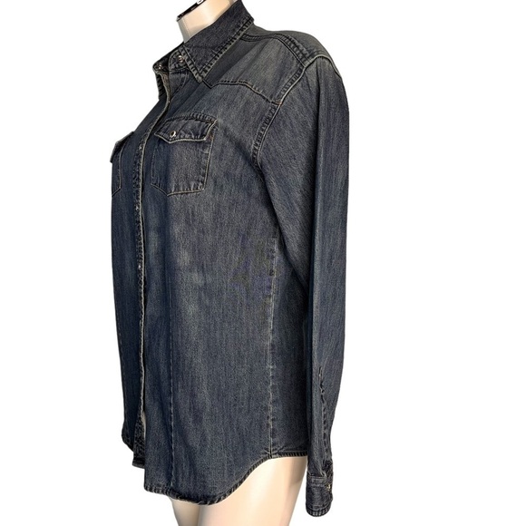WRANGLER BLUES Distressed Denim Snap Button Long Sleeve Shirt Women's Size S - Picture 3 of 16